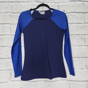 Athleta Striped Long Sleve Swim Shirt Rash Guard Womens Small Blue Water